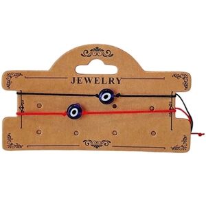 2 Pack Slider Bracelets Blue White Beads Black Red Cord Boho Adjusts Up To 11"